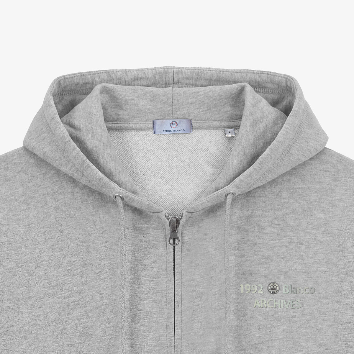 Sweat à capuche zippé teinture old en coton gris chiné