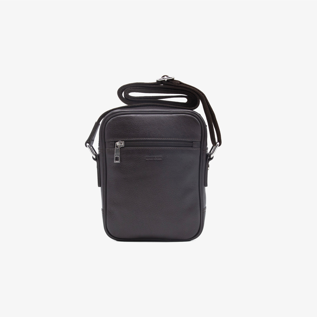 Bolso de cuero con logotipo grabado en relieve, marrón 1