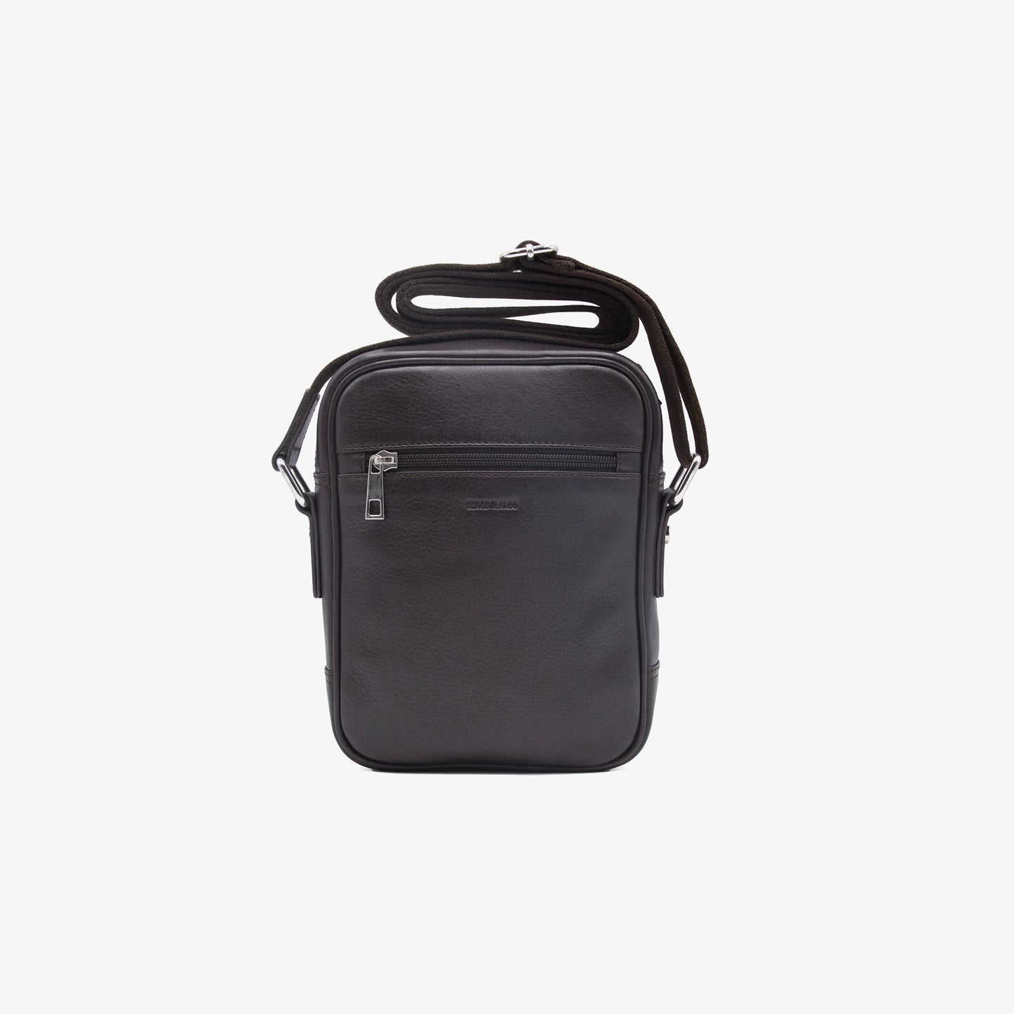 Bolso de cuero con logotipo grabado en relieve, marrón 1