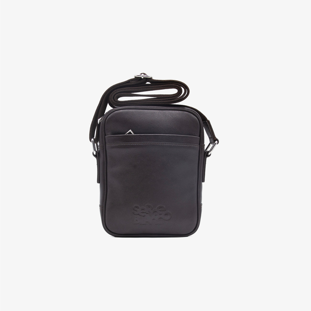 Bolso de cuero con logotipo en relieve, marrón 2
