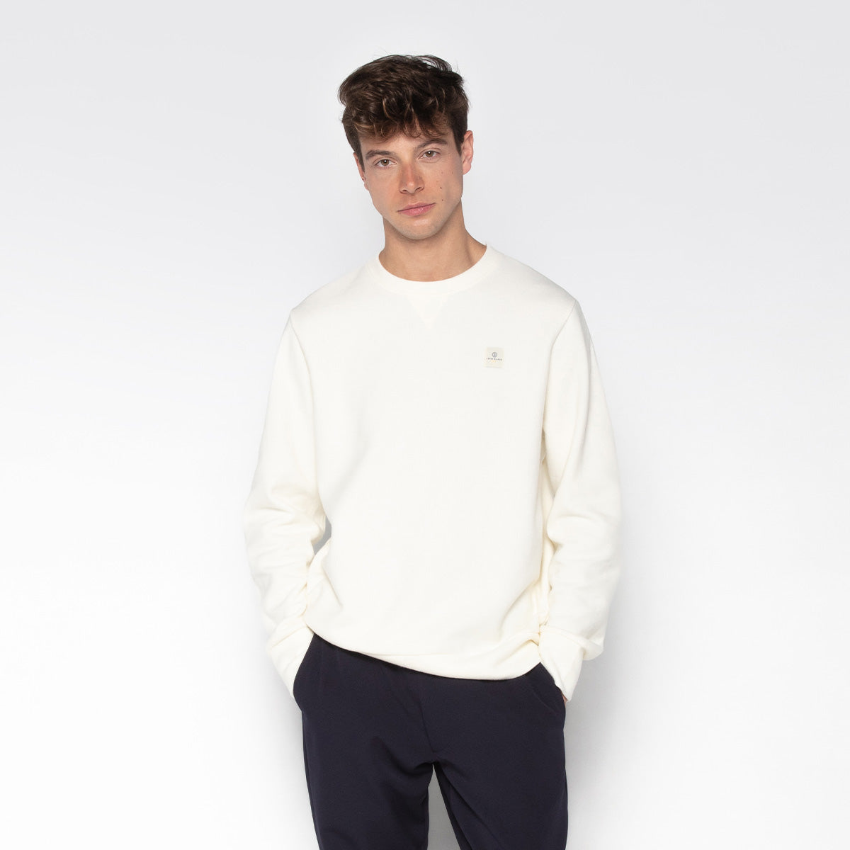 Sweat à Col Rond Uni Blanc Ivoire Homme SERGE BLANCO