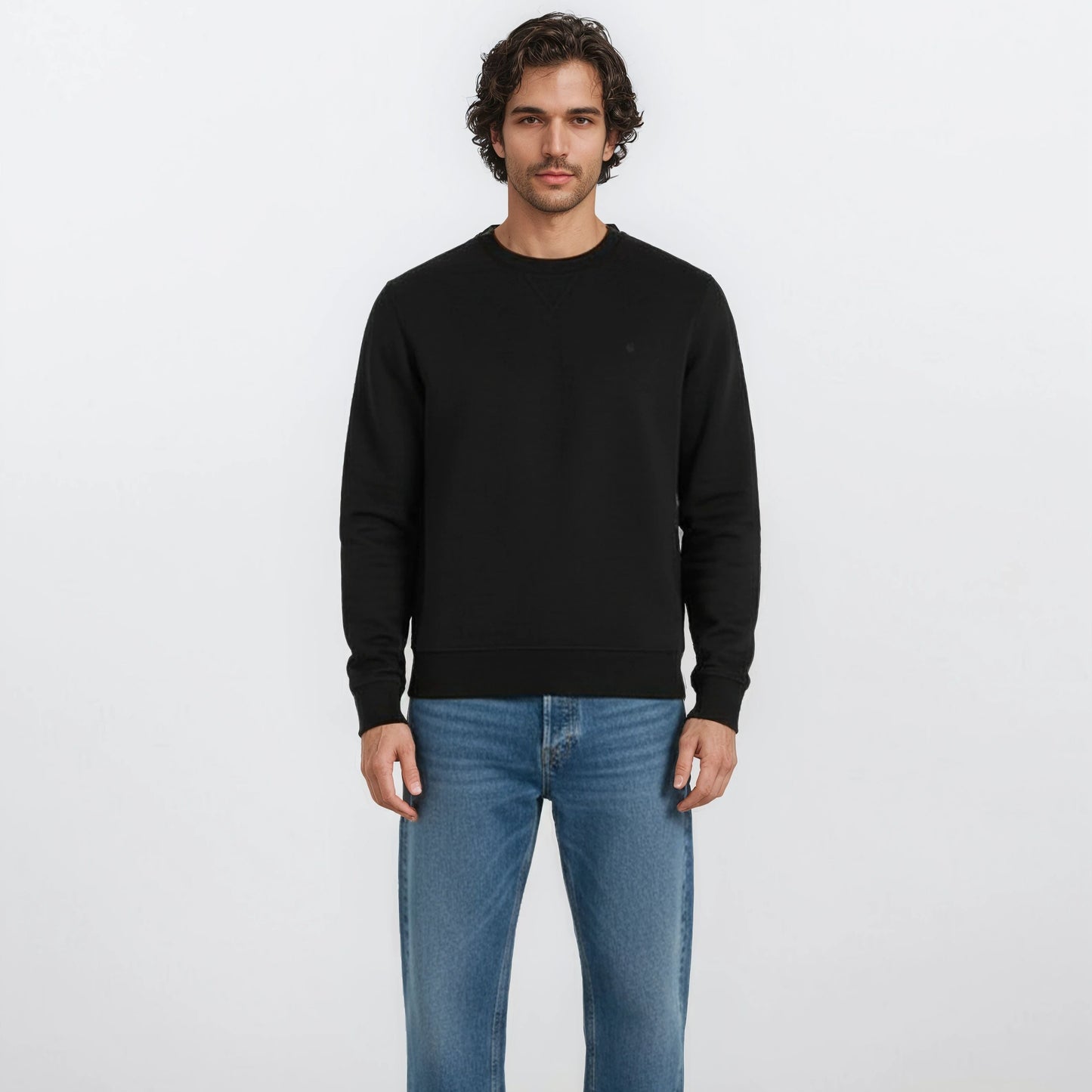 Sweat avec col rond noir uni en coton homme SERGE BLANCO