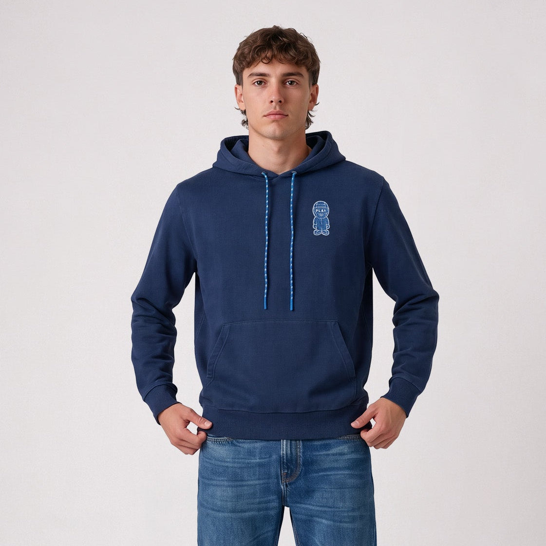 Sweat à capuche en coton molleton bleu marine broderie Pilote SBPLAY
