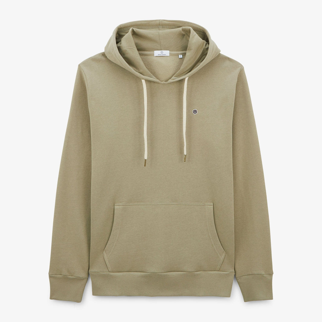 Men's light khaki hooded sweatshirt with drawstrings, Blanco twill
