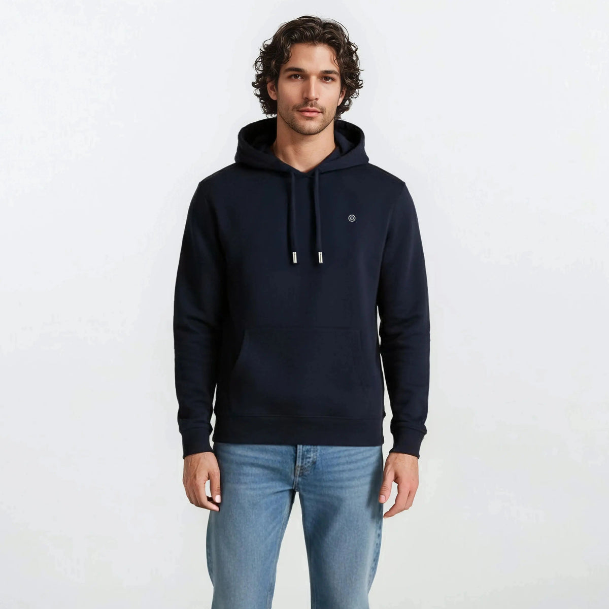 Sweat à capuche hoodie bleu marine en coton homme SERGE BLANCO