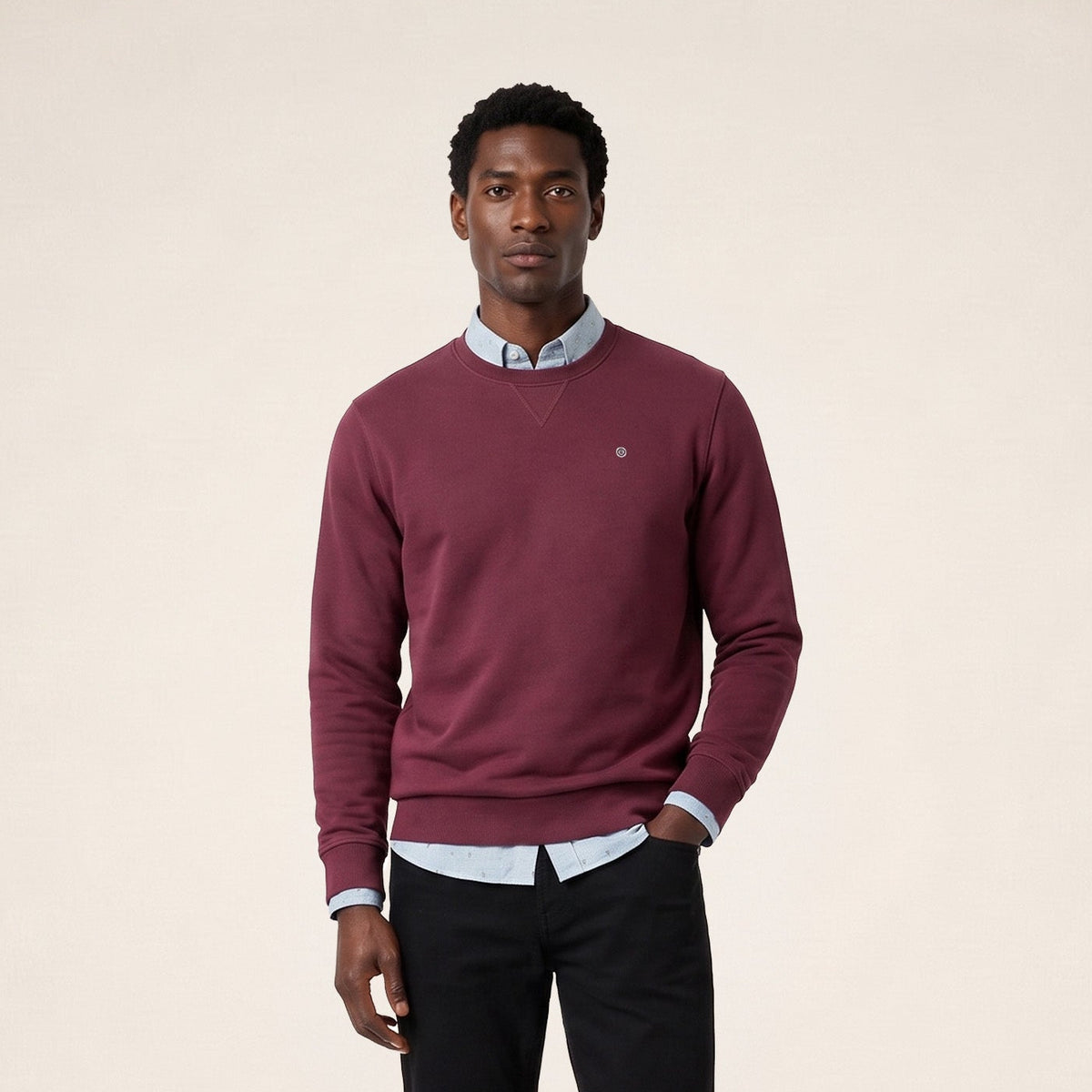 Sweat col rond French Rib rouge vigne