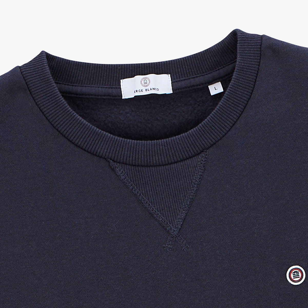 Sweat col rond en coton molleton bleu dark navy SERGE BLANCO