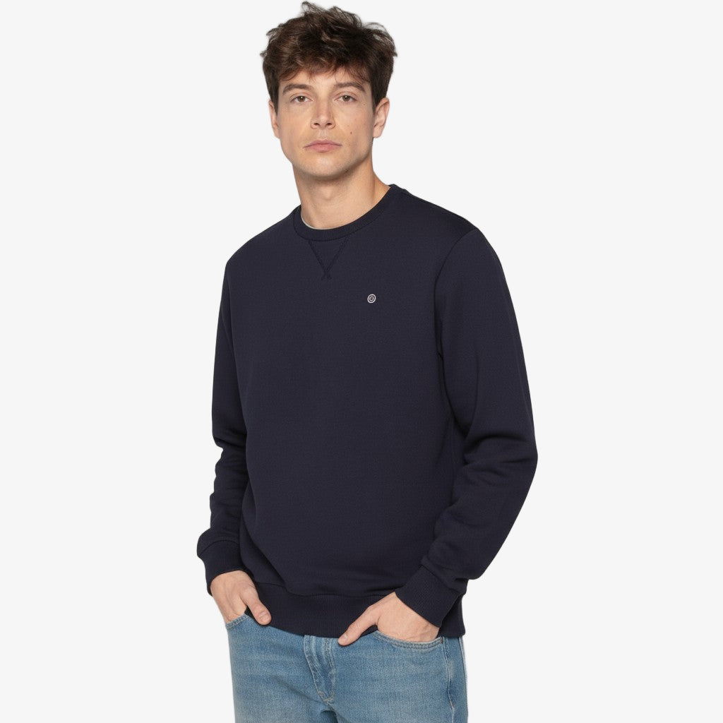 Sweat col rond en coton molleton bleu dark navy SERGE BLANCO