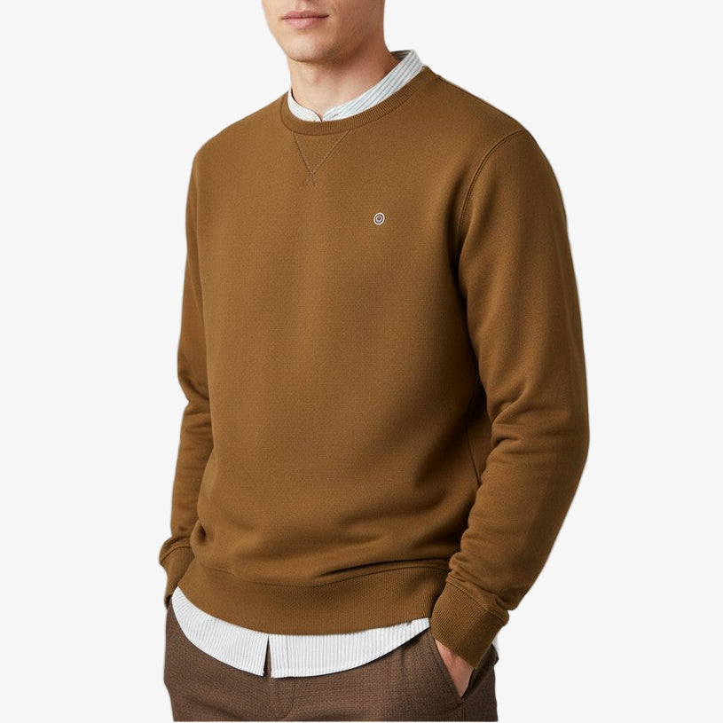 Sweat col rond en coton molleton marron noisette Homme SERGE BLANCO