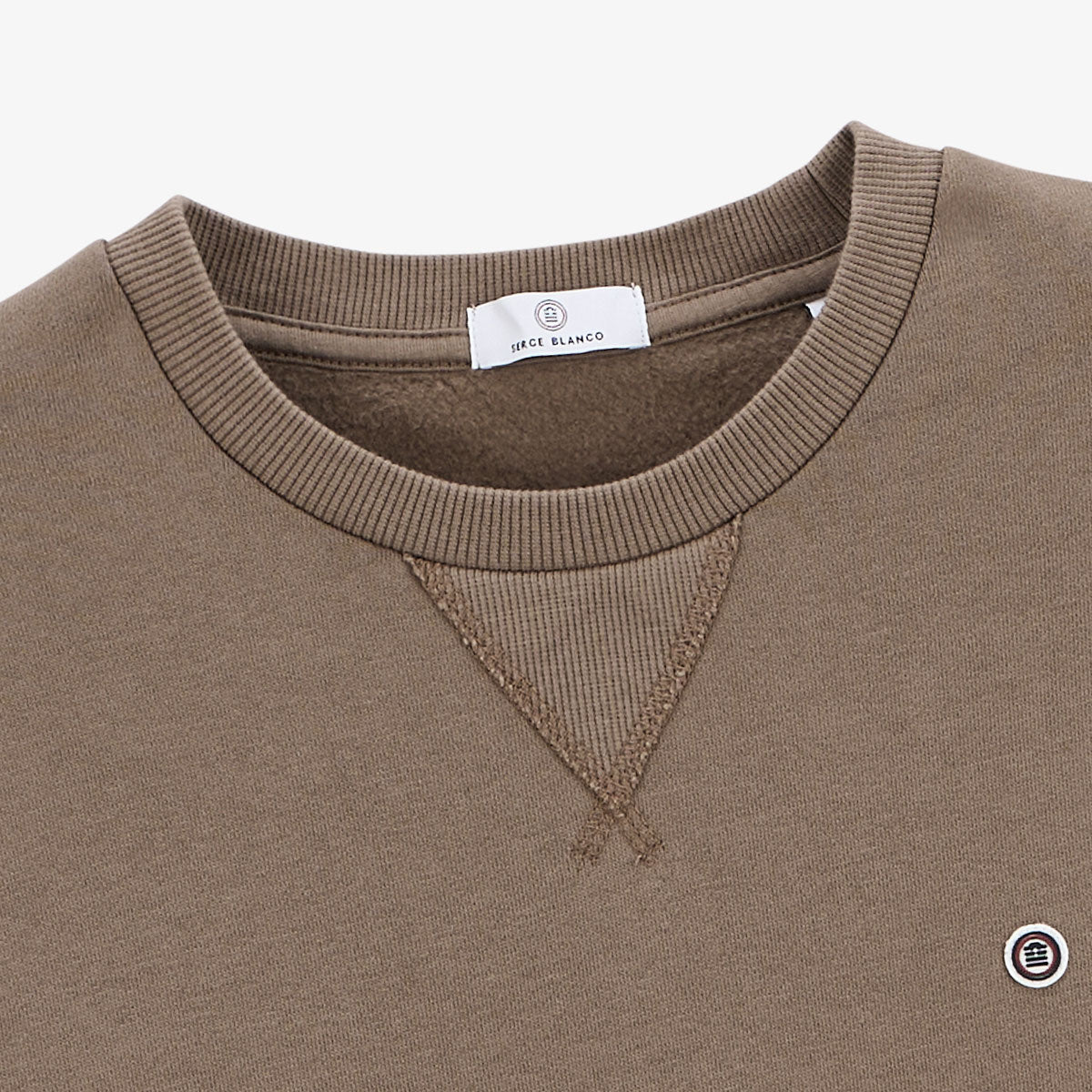 Sweat col rond en coton molleton marron shitake SERGE BLANCO