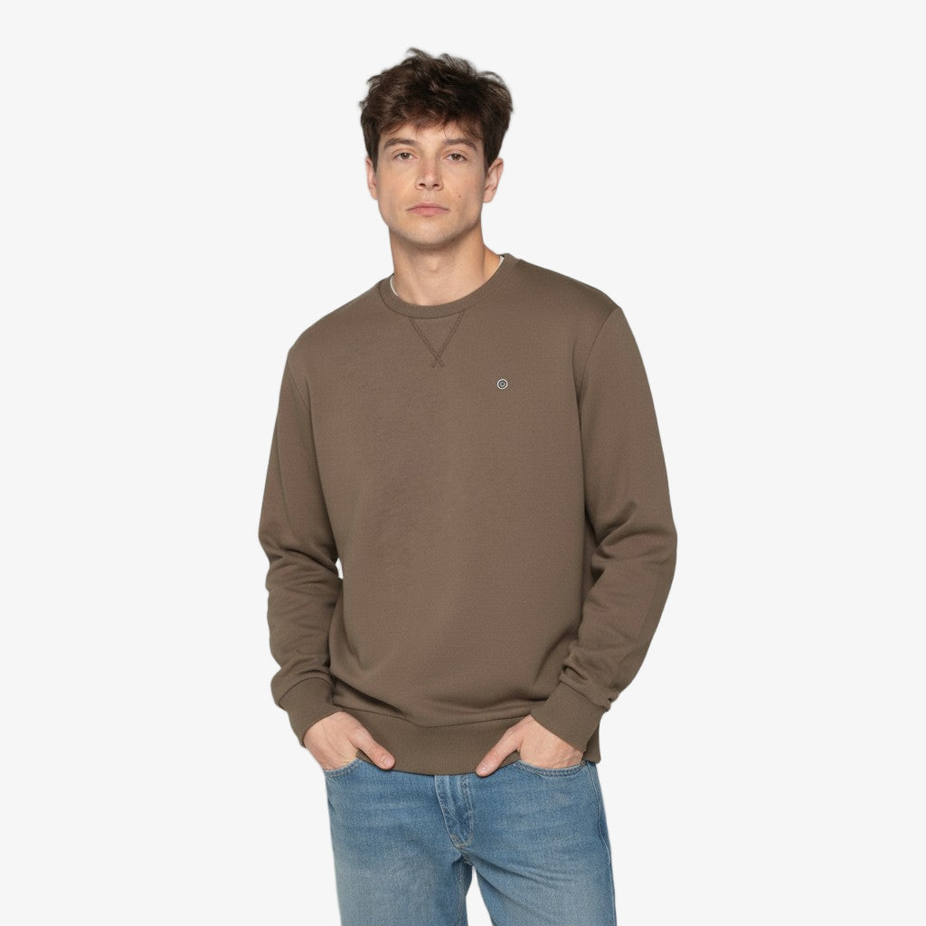 Sweat col rond en coton molleton marron shitaké SERGE BLANCO