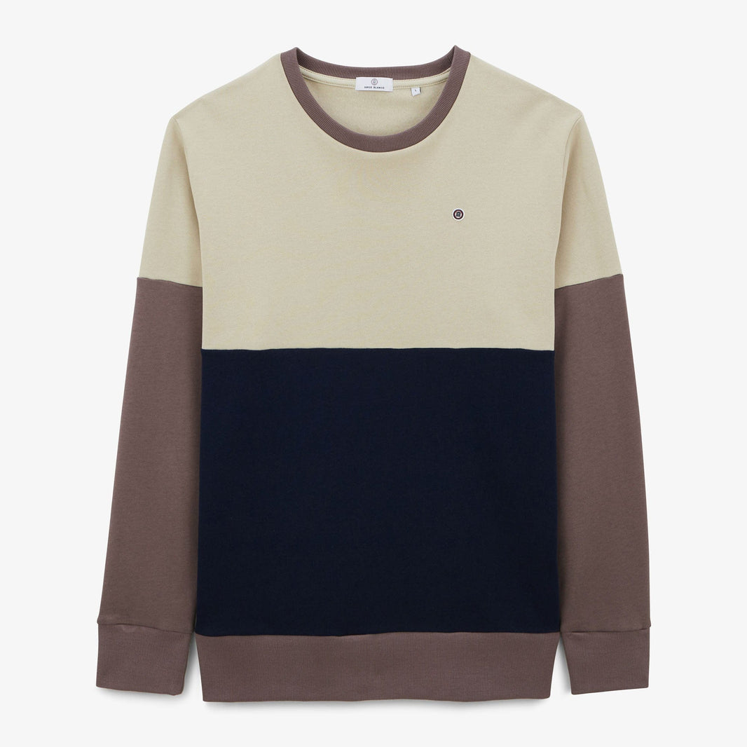 Sweat col rond tricolore ciment homme serge blanco