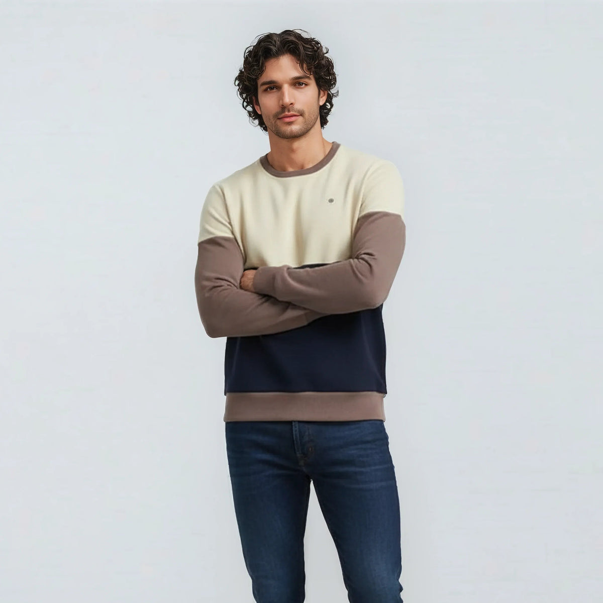 Sweat col rond tricolore ciment homme serge blanco