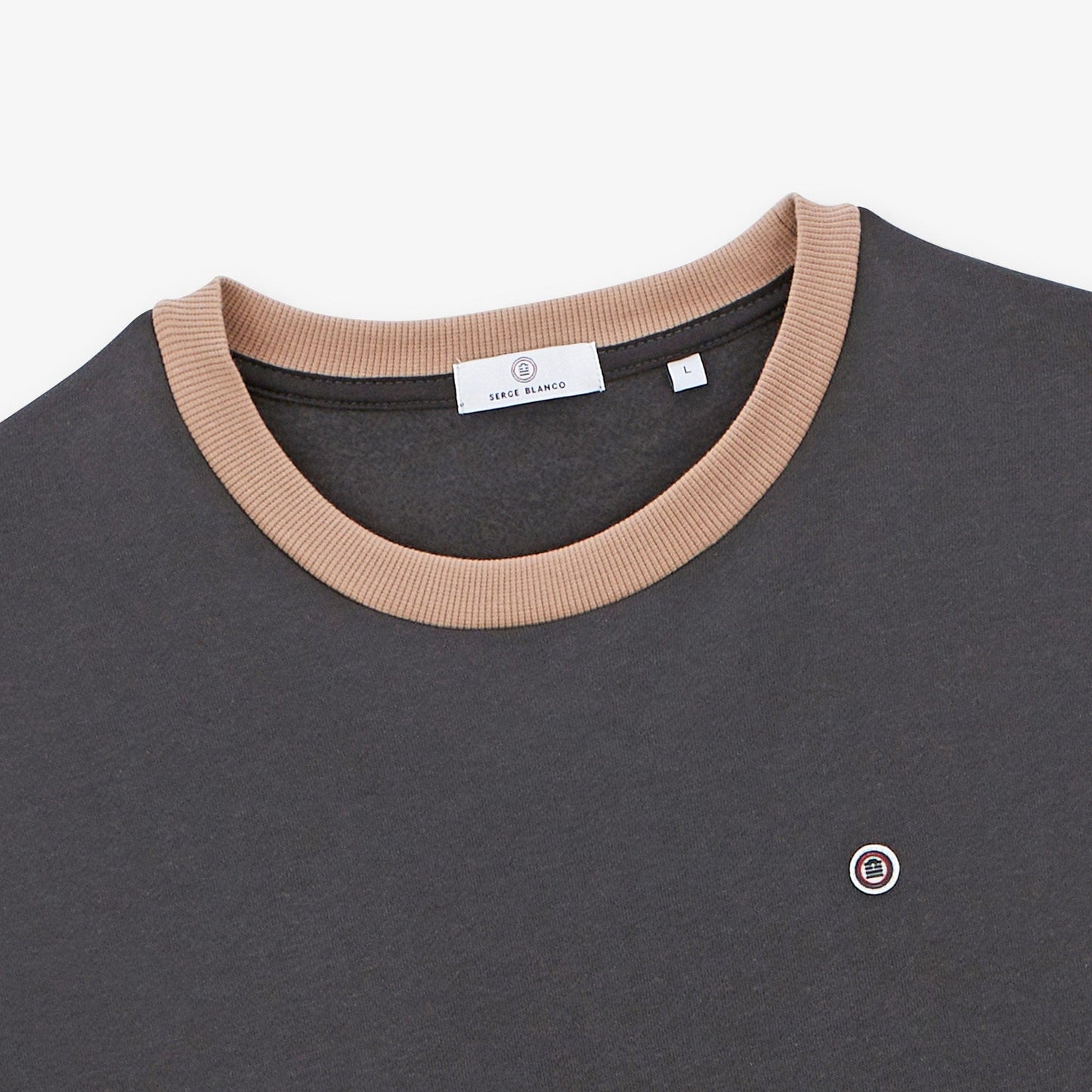 Sweat col rond tricolore gris anthracite homme serge blanco