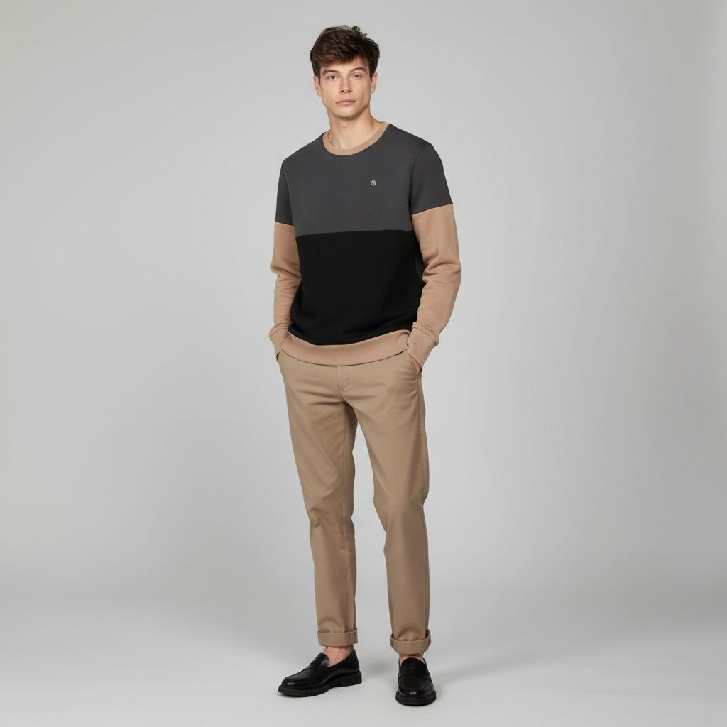 Sweat col rond tricolore gris anthracite homme serge blanco