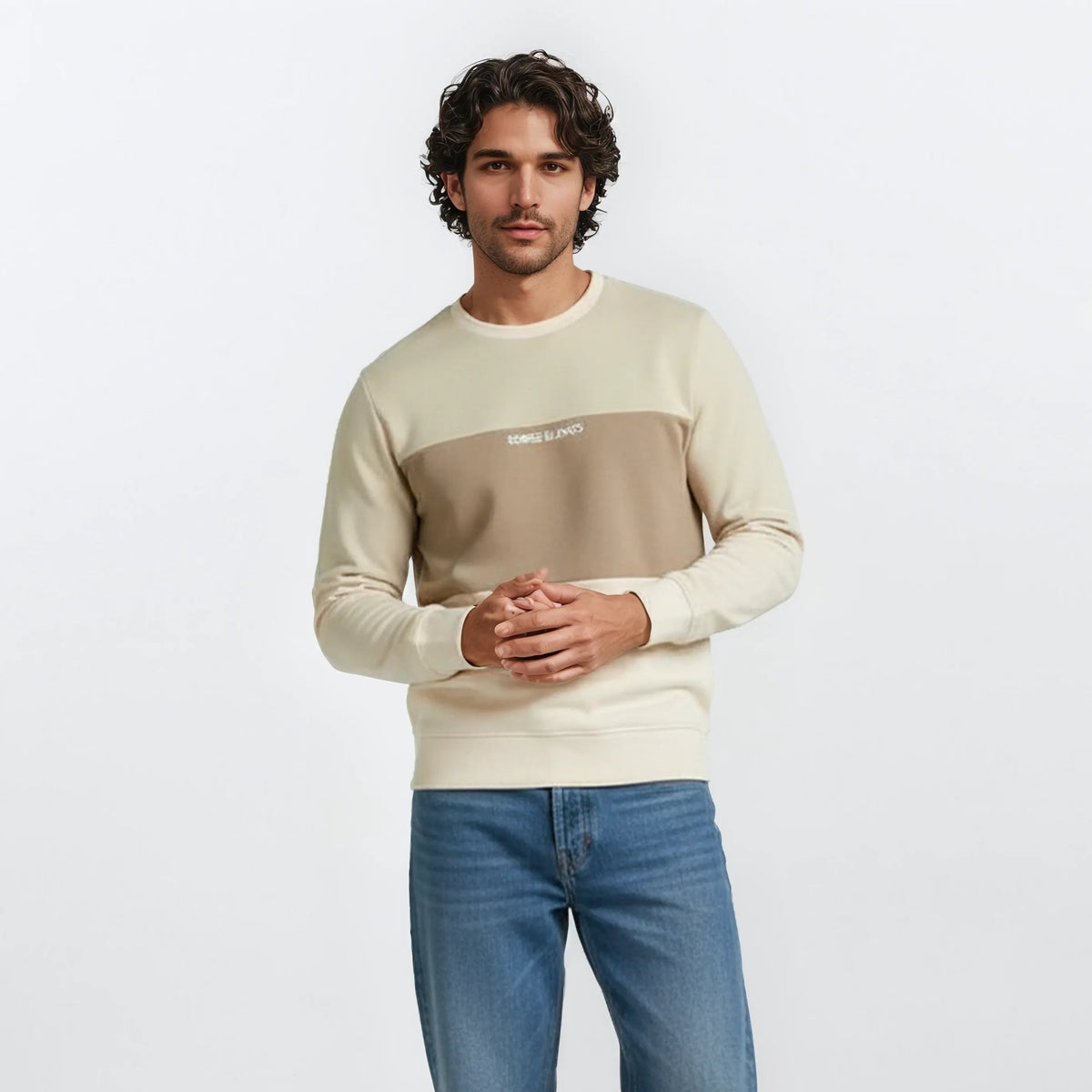 Sweat à col rond tricolore logo ciment homme serge blanco look