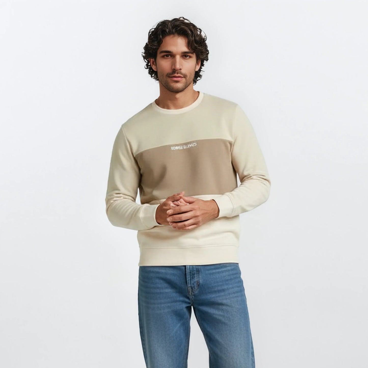 Sweat à col rond tricolore logo ciment homme serge blanco look