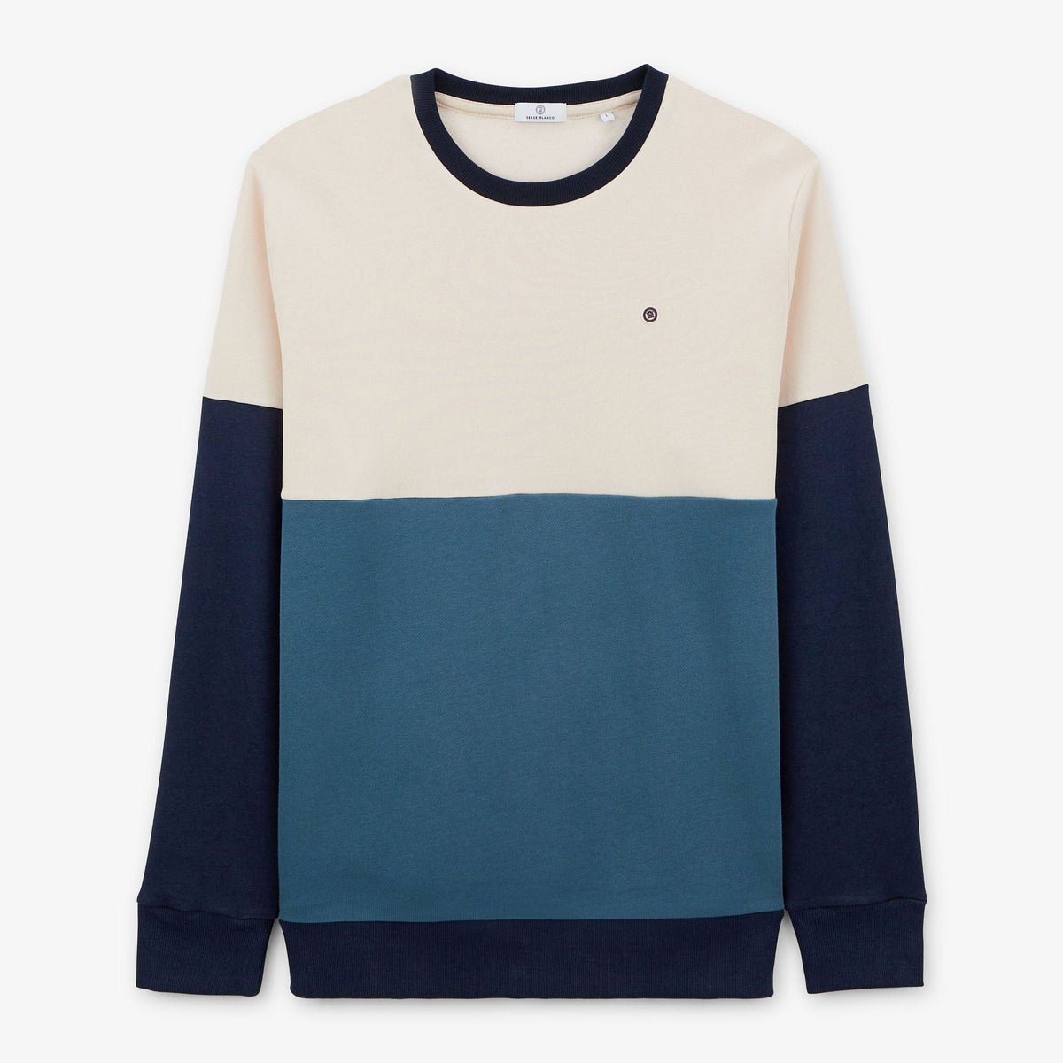 Sweat col rond tricolore pastel homme serge blanco
