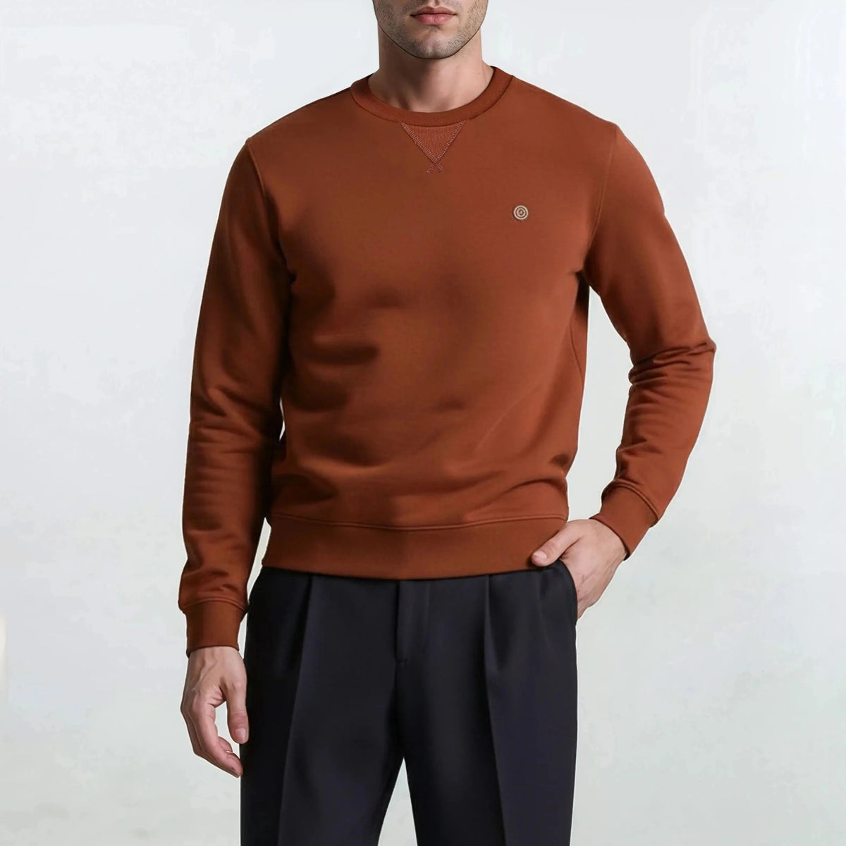 Sweat col rond uni orange courge en coton homme SERGE BLANCO