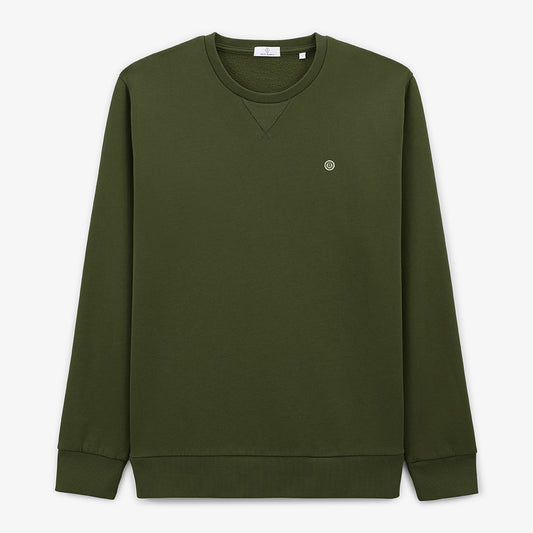 Sweat col rond uni vert army en coton homme SERGE BLANCO