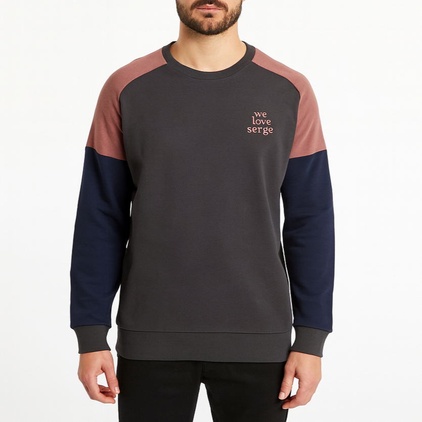 Sweat en molleton col rond WE LOVE SERGE gris anthracite en coton homme SERGE BLANCO