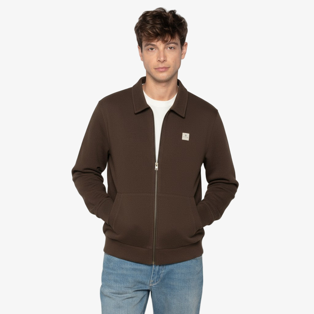 Sweat zippé avec col polo Souleman marron ébène Play SERGE BLANCO