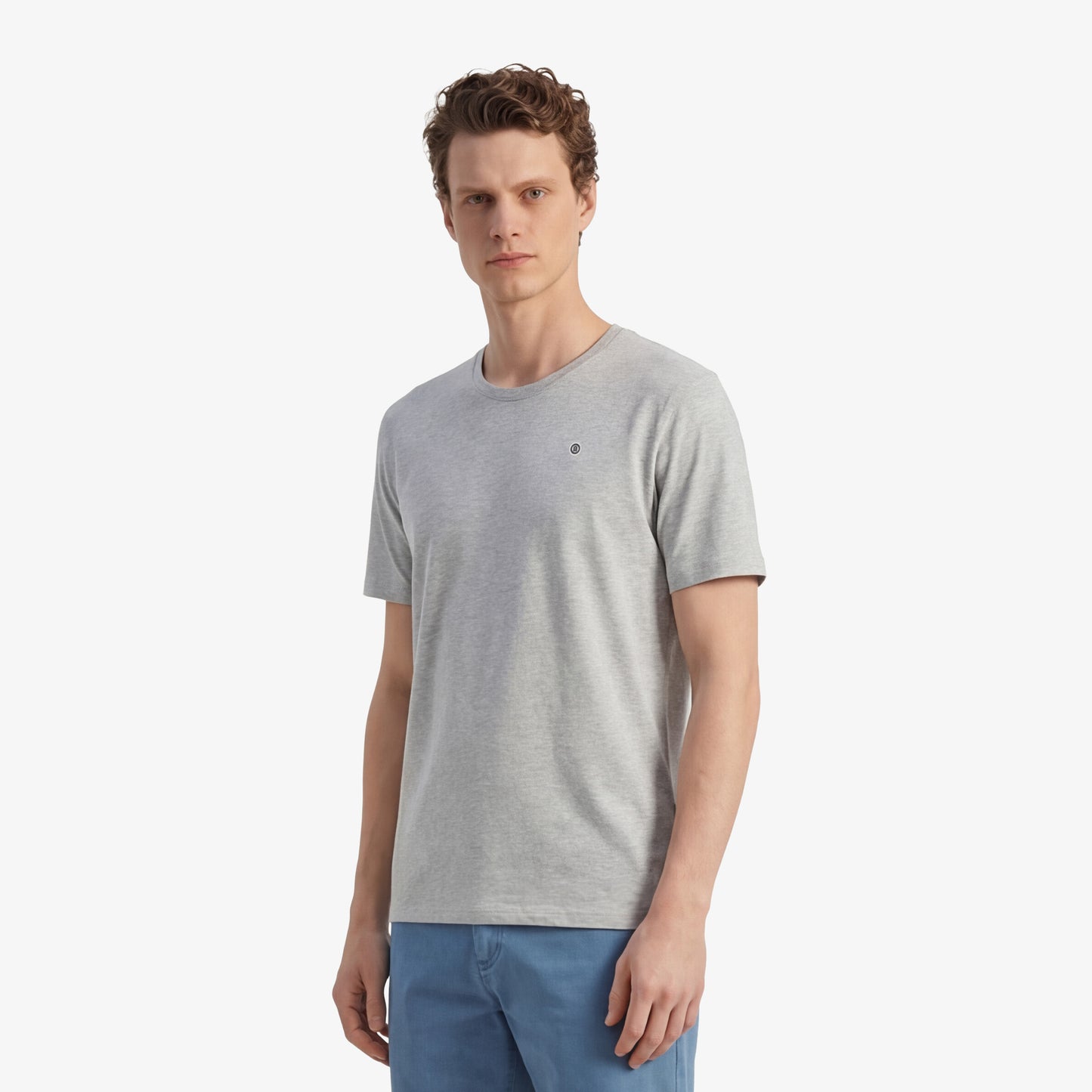 Camiseta de cuello redondo Théo en algodón gris jaspeado