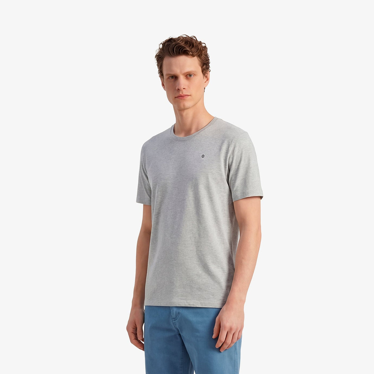 T-Shirt Théo mit Rundhalsausschnitt aus grau melierter Baumwolle