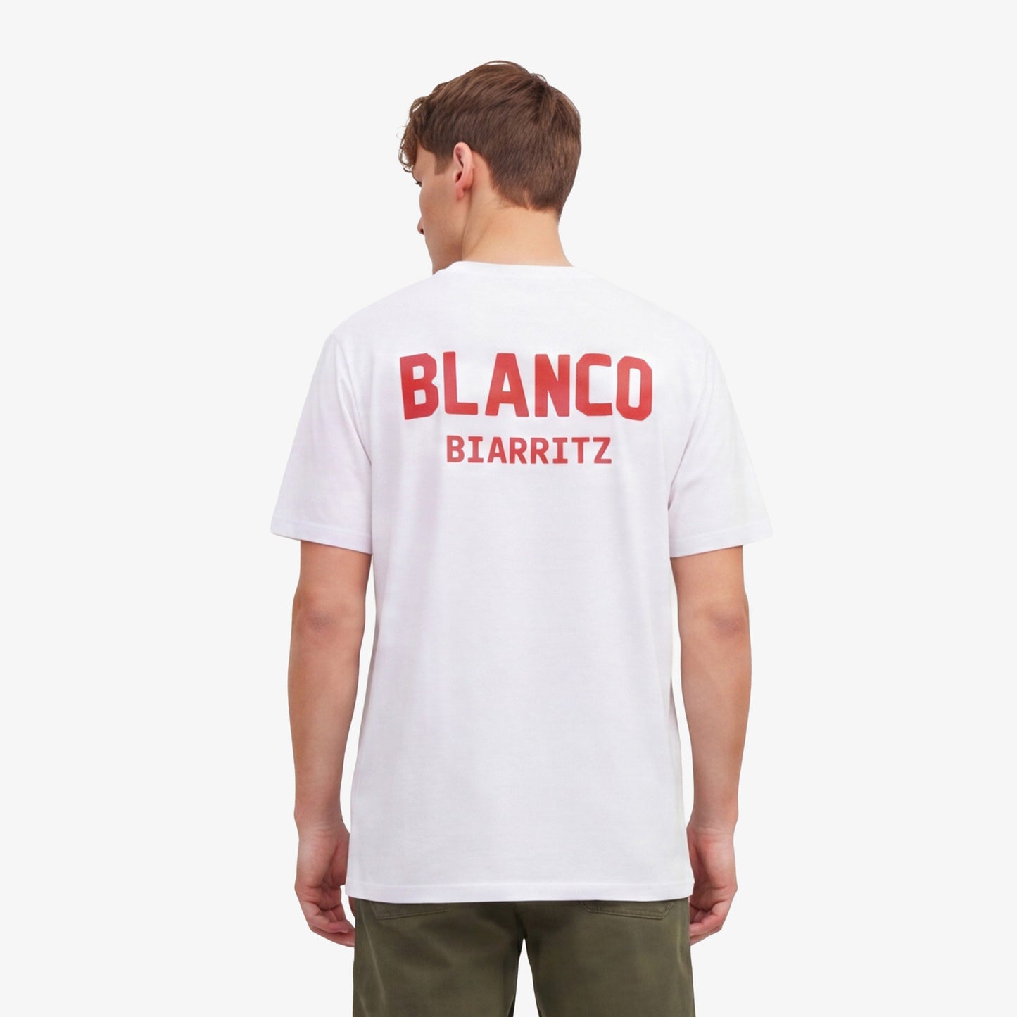 White cotton round neck T-shirt with BLANCO BIARRITZ print on the back