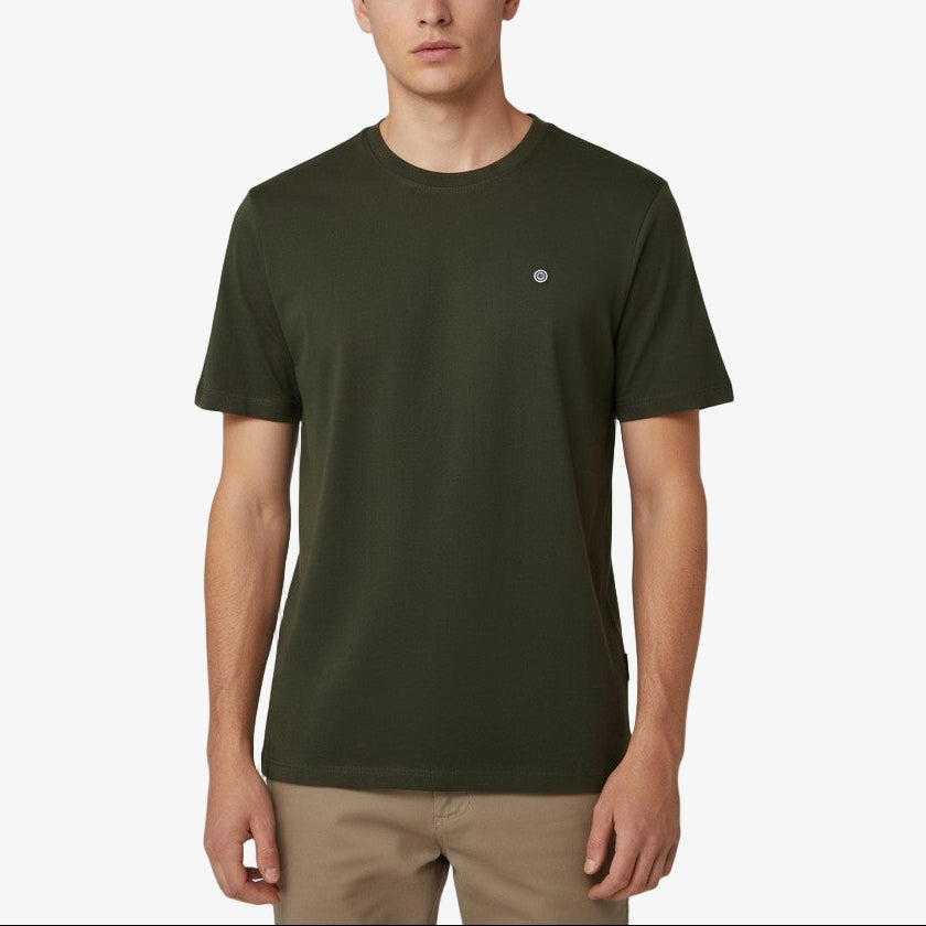 T-shirt Manches Courtes Col Rond En Coton Vert Militaire Théo Homme SERGE BLANCO