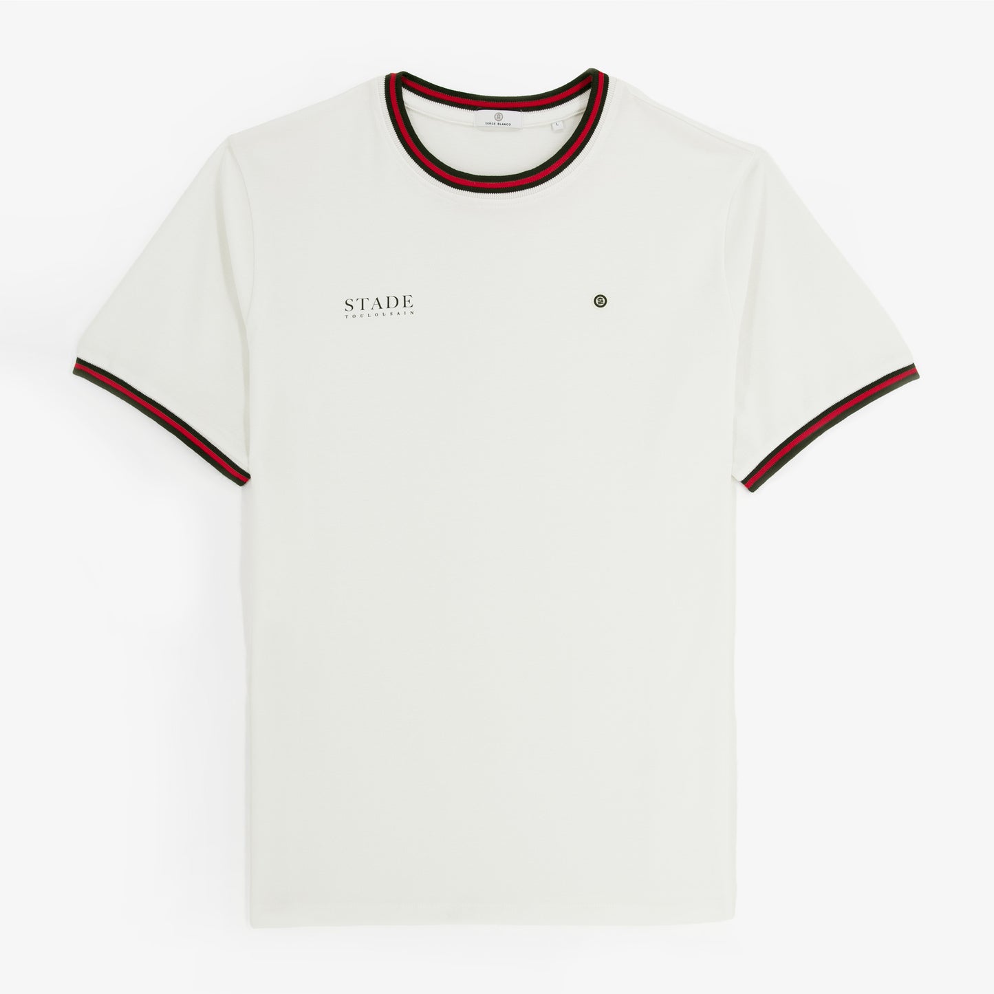 T-shirt STADE blanc en coton col et manches liserés Stade Toulousain