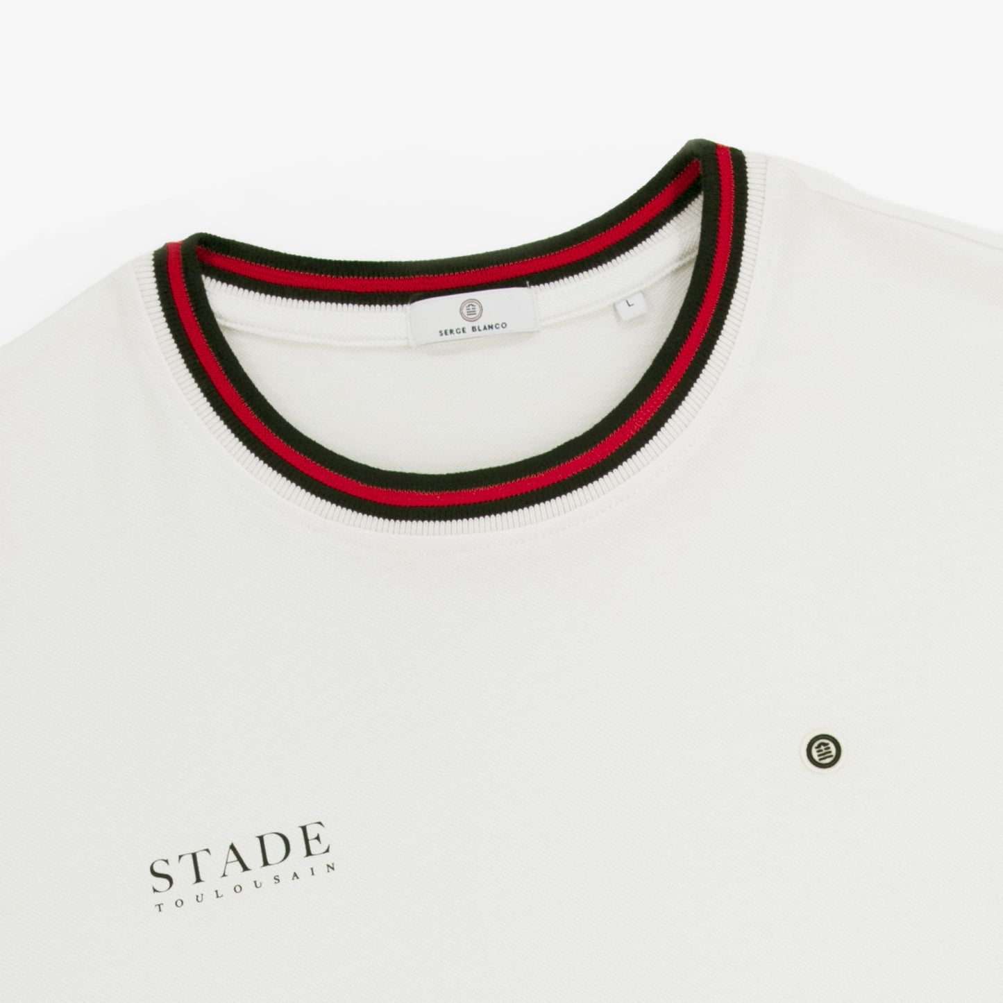 T-shirt STADE blanc en coton col et manches liserés Stade Toulousain