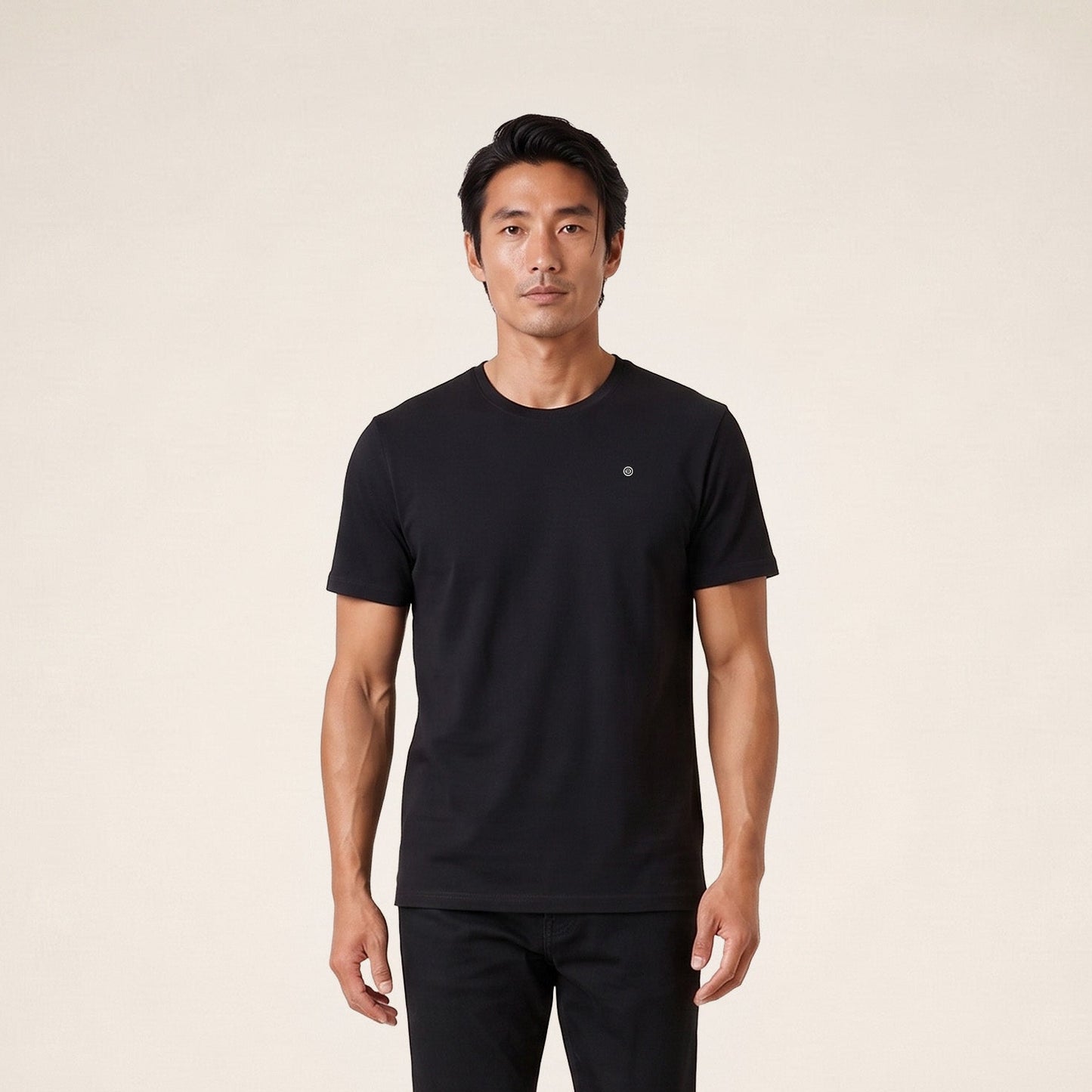 T-shirt col rond Théo en coton noir