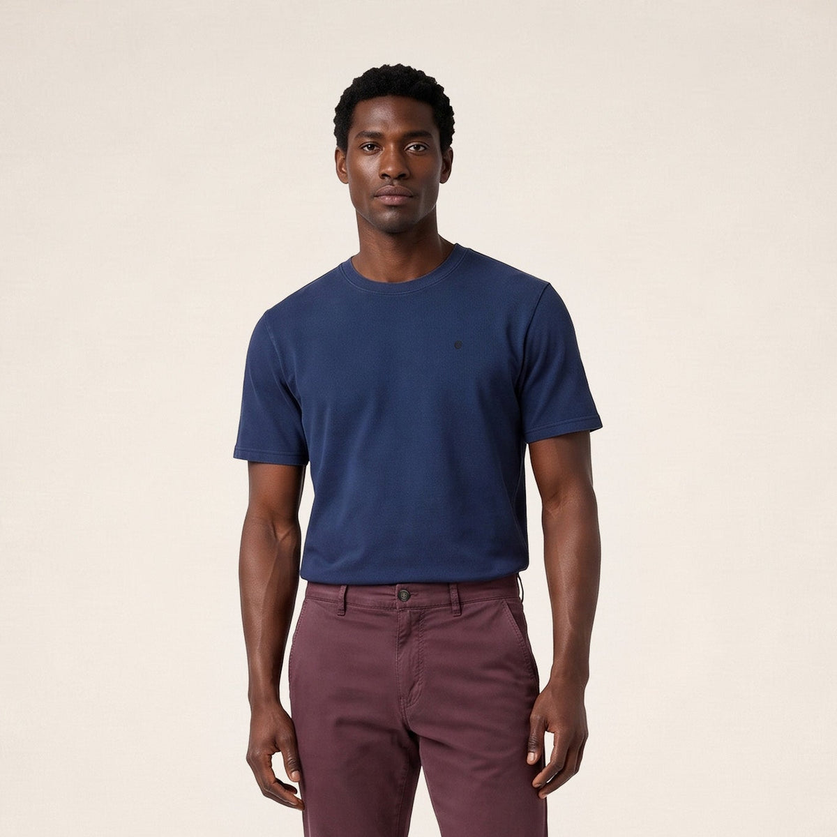 T-shirt manches courtes Théo lin mélangé bleu marine