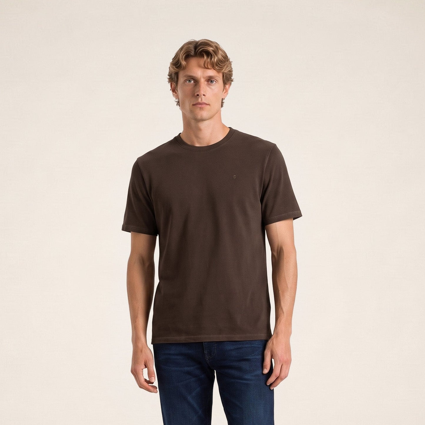 T-shirt manches courtes Théo lin mélangé marron brownie