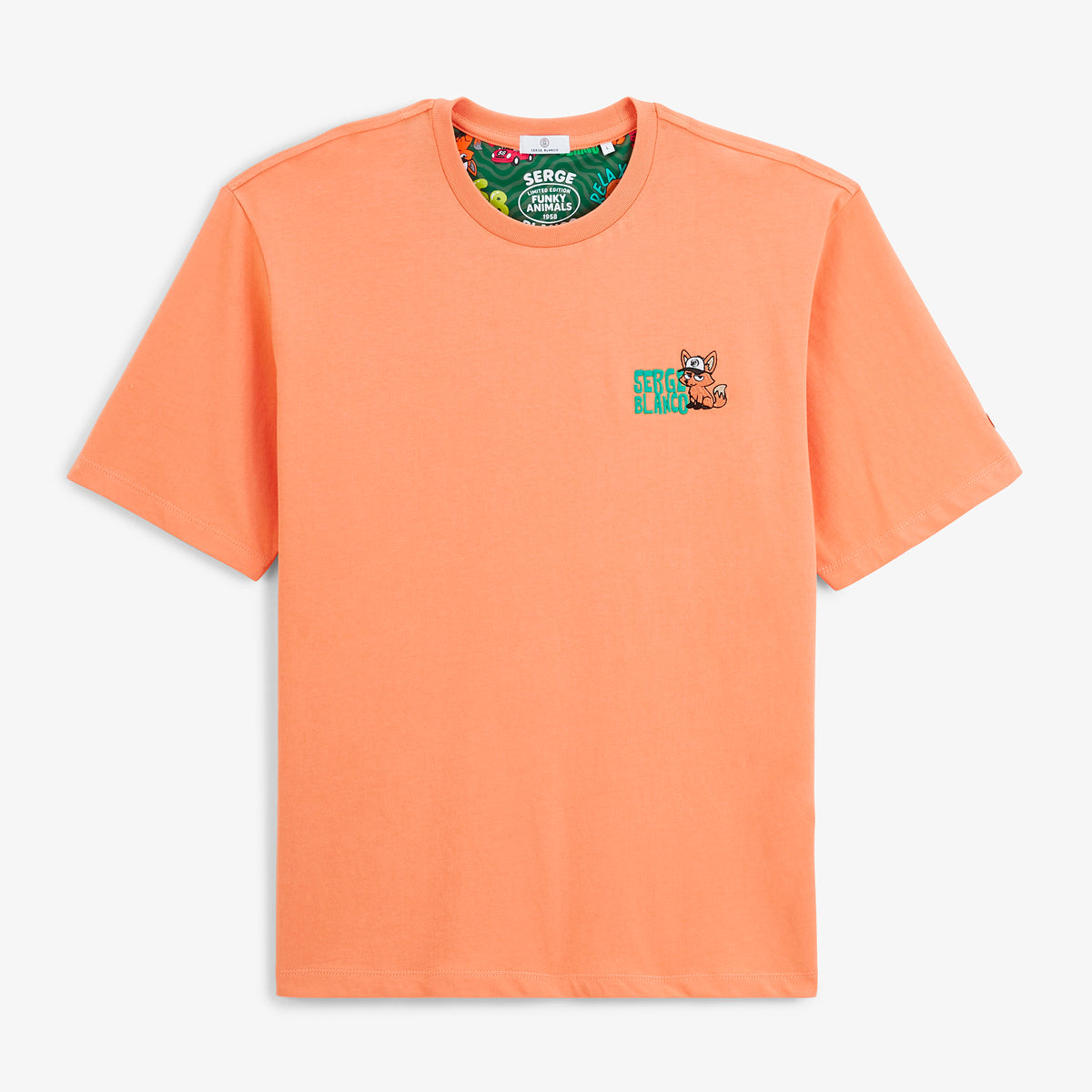 T-shirt manches courtes col rond Thor brodé Funky Animals orange coton homme serge blanco