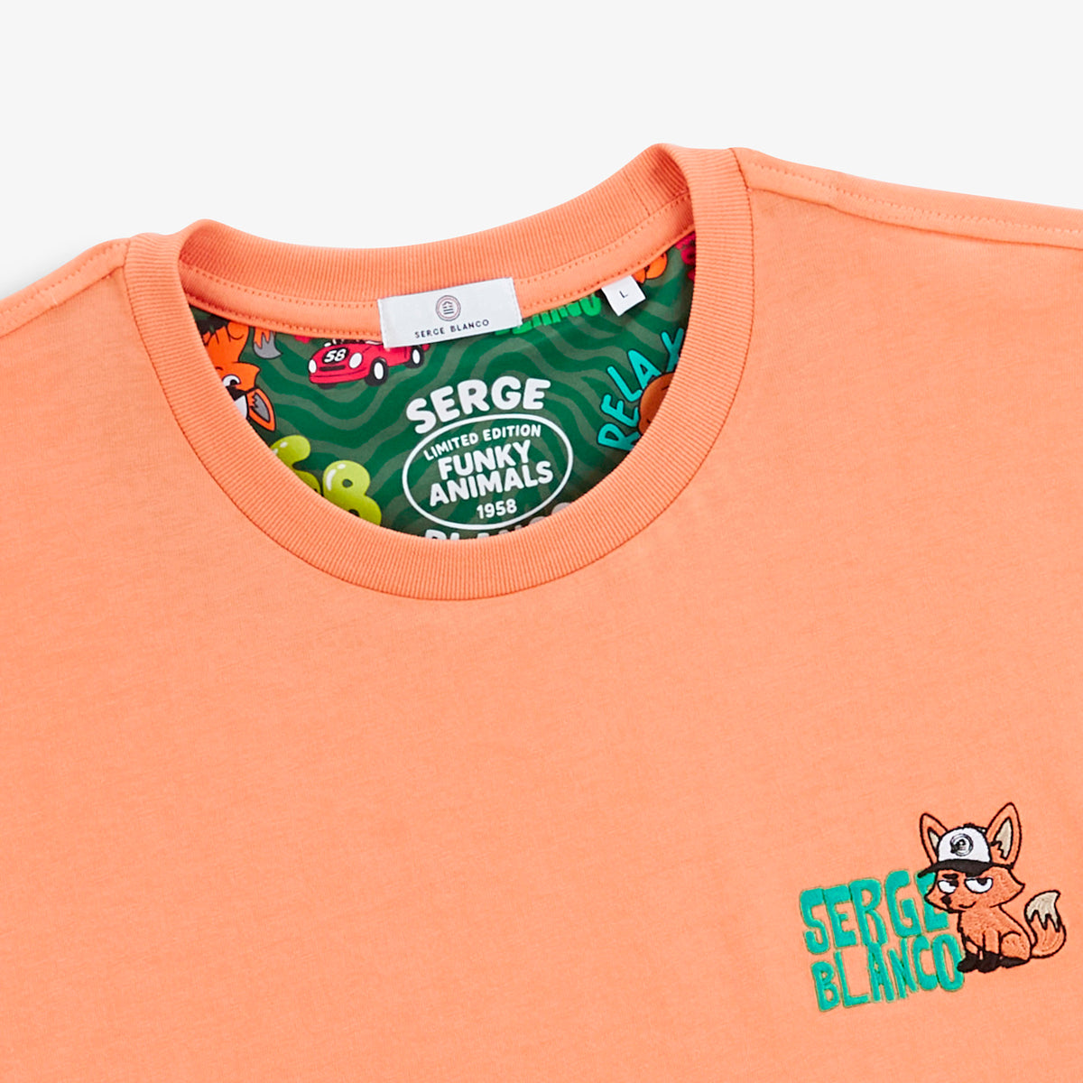 T-shirt manches courtes col rond Thor brodé Funky Animals orange coton homme serge blanco