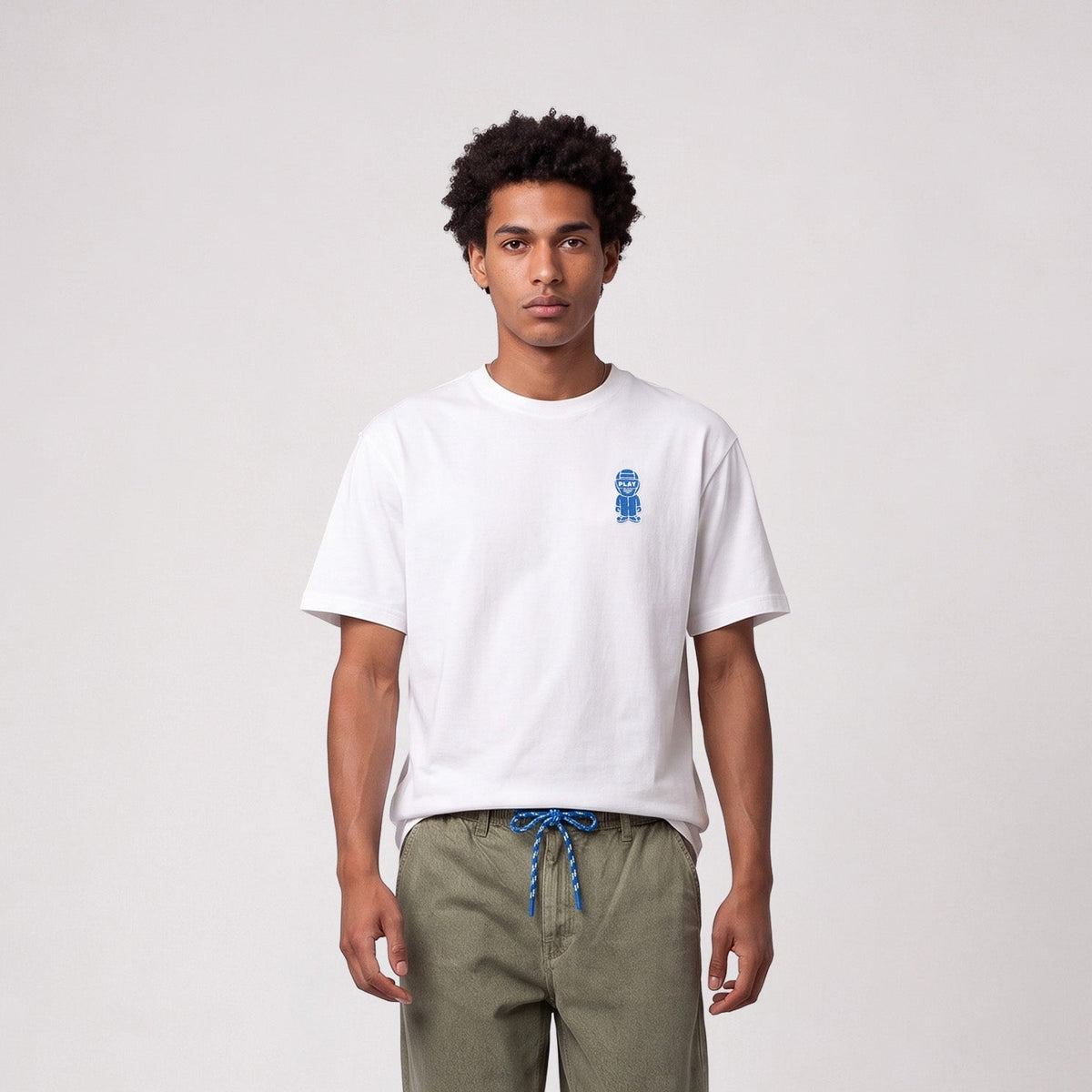 T-shirt manches courtes coton badge bouclette blanc SBPLAY