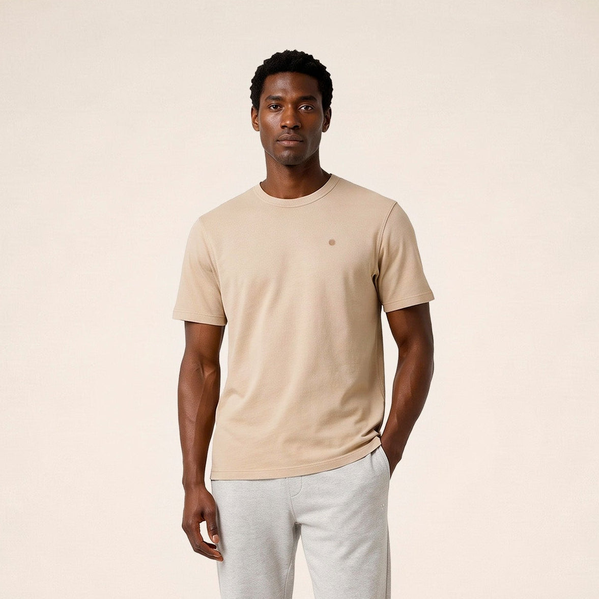 T-shirt manches courtes 100% coton jersey texturé beige Théo