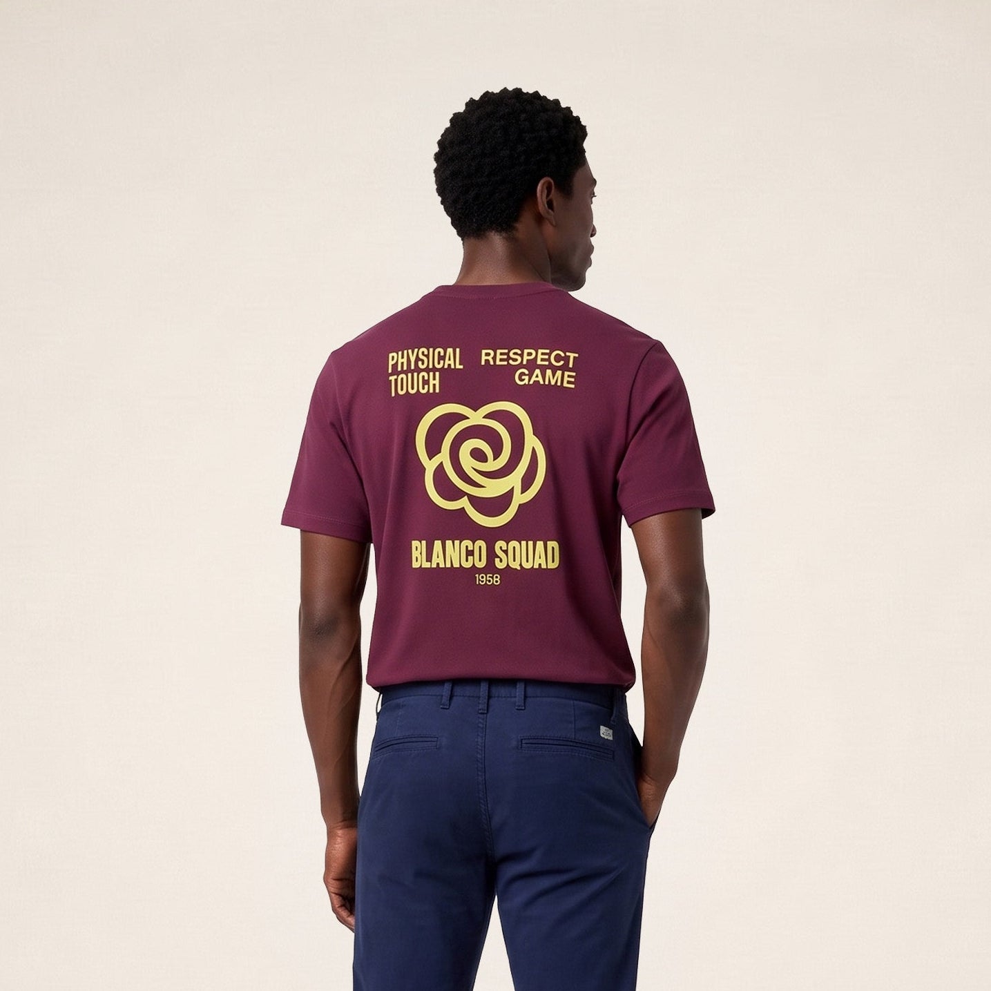 T-shirt manches courtes coton imprimé dos BLANCO SQUAD rouge vigne