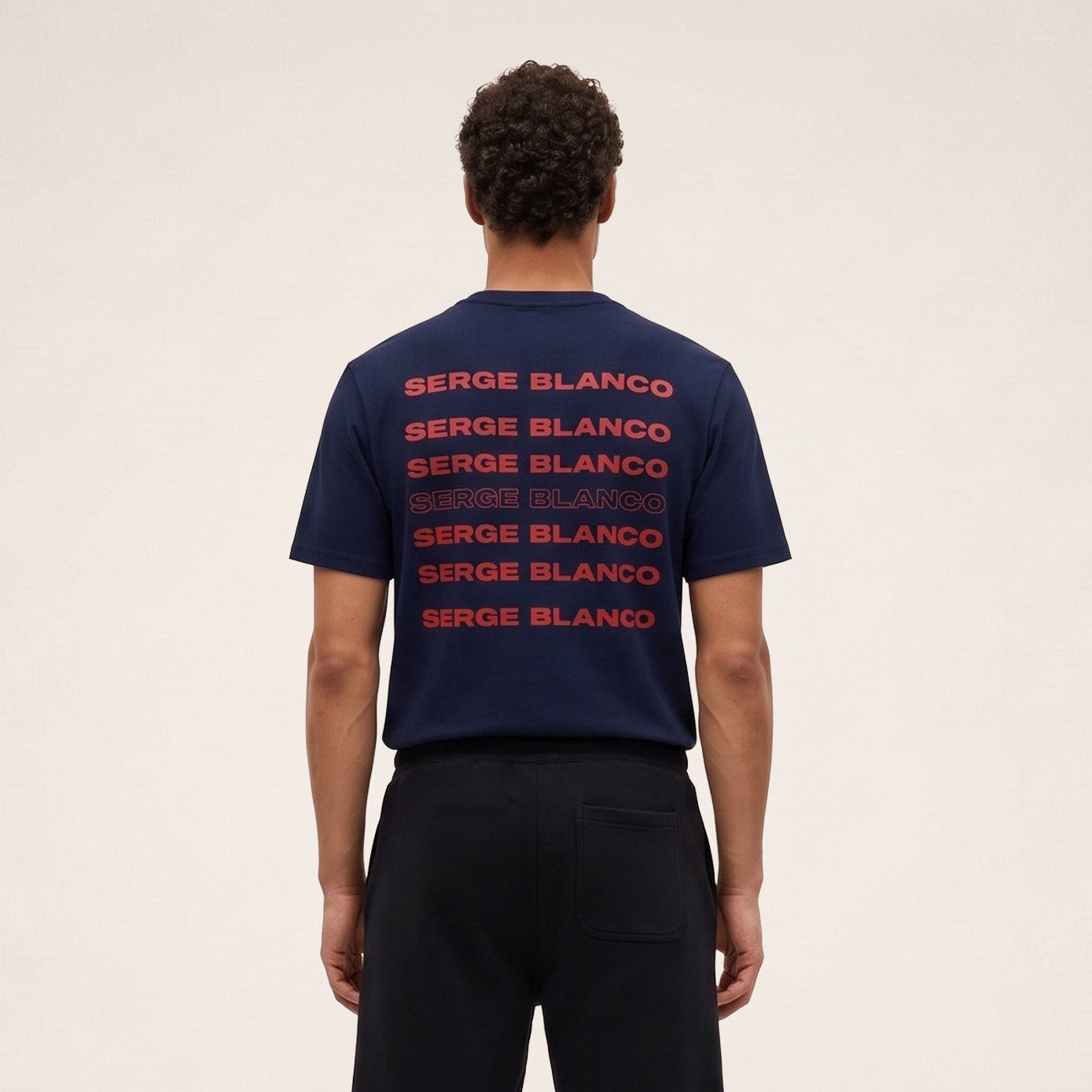 T-shirt manches courtes coton imprimé dos SERGE BLANCO bleu marine
