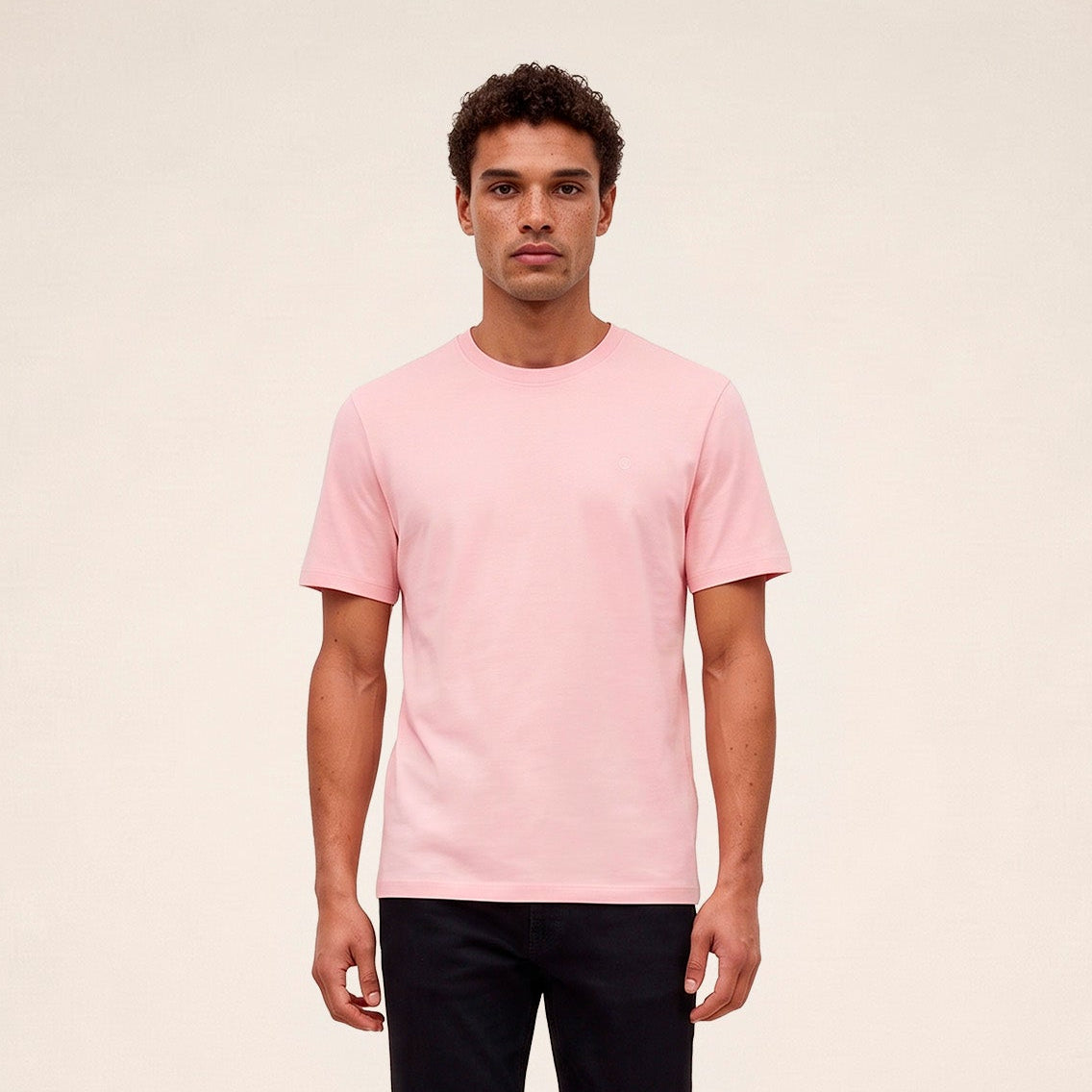 T-shirt manches courtes col rond 100% coton rose Théo