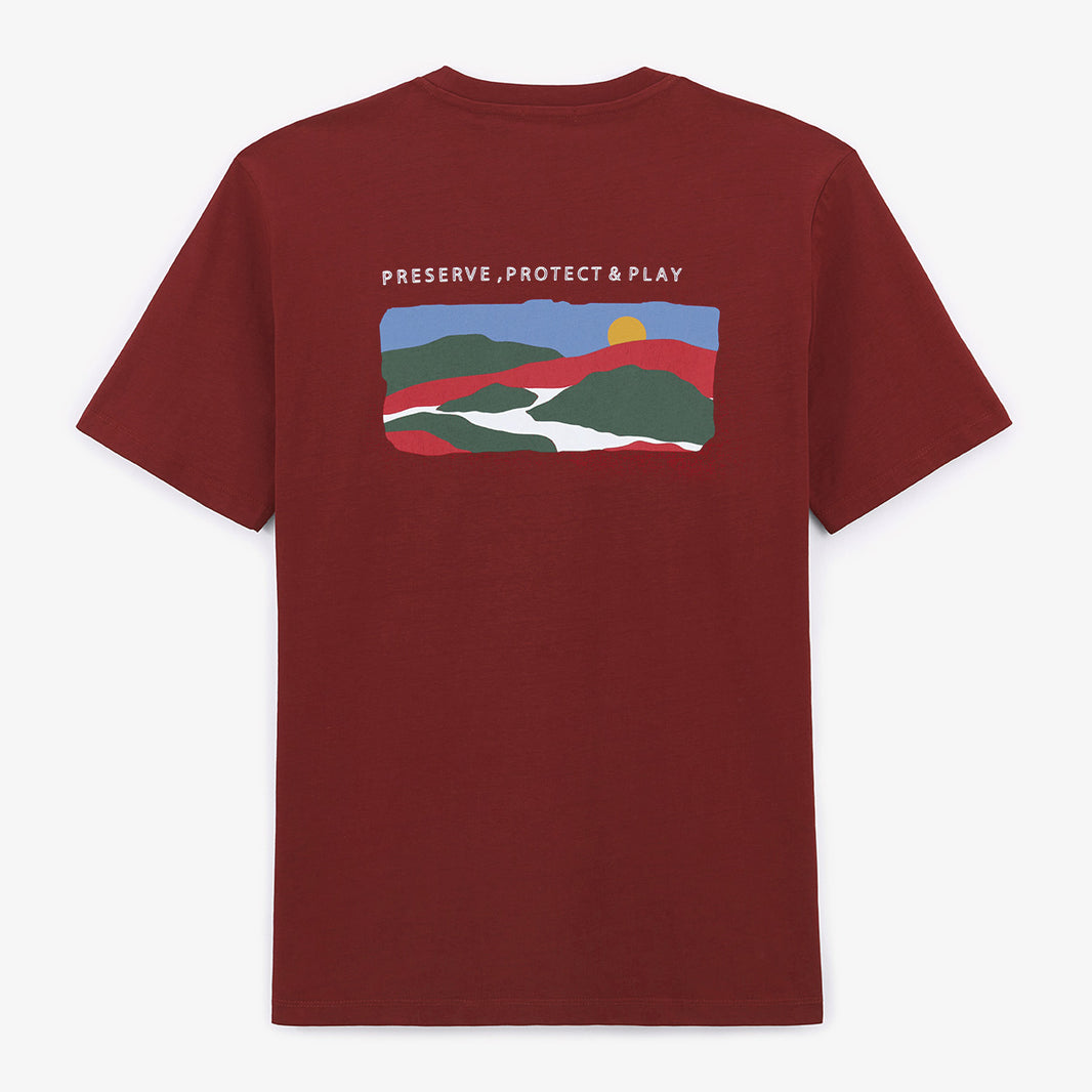 Léine cadáis ghearr-mhuinchille d'fhir le prionta dearg merlot ó SERGE BLANCO