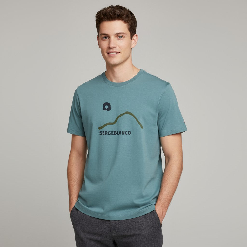T-shirt manches courtes en coton printe bleu glacier homme SERGE BLANCO