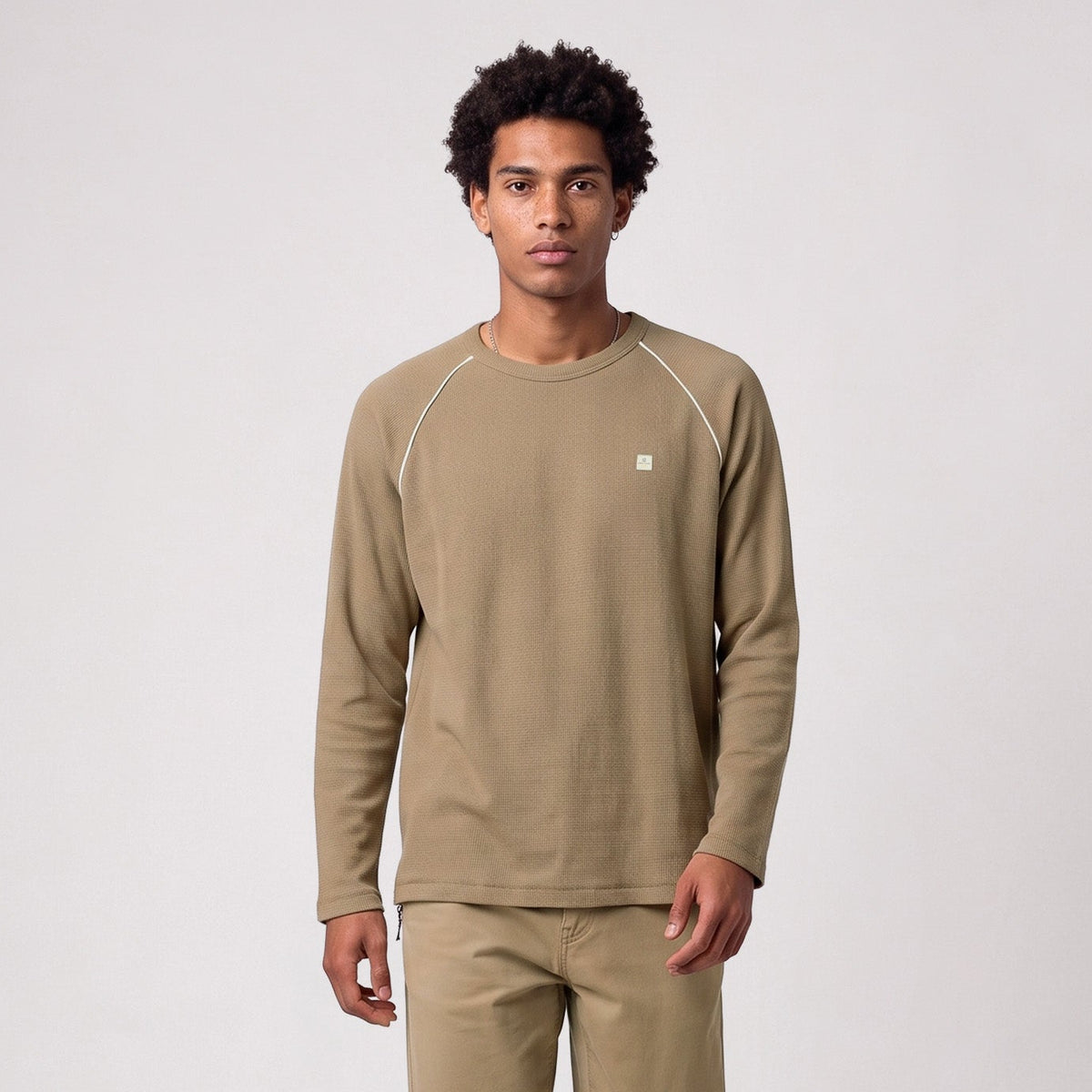 T-shirt manches longues col rond coton gaufré marron cachemire SBPLAY