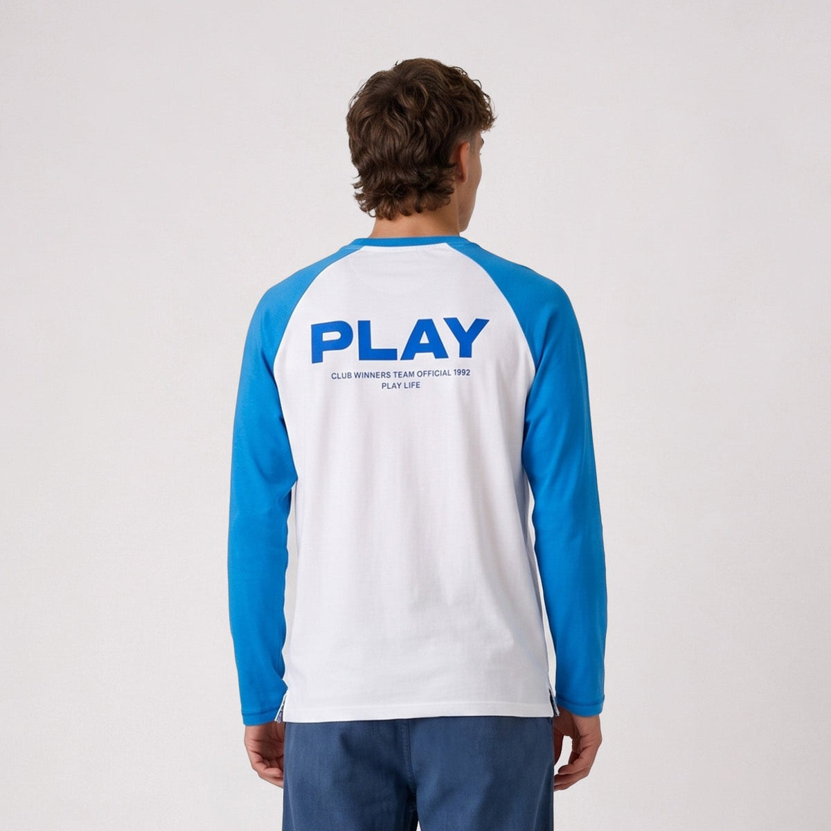 T-shirt manches longues col rond imprimé SBPLAY blanc et bleu roi