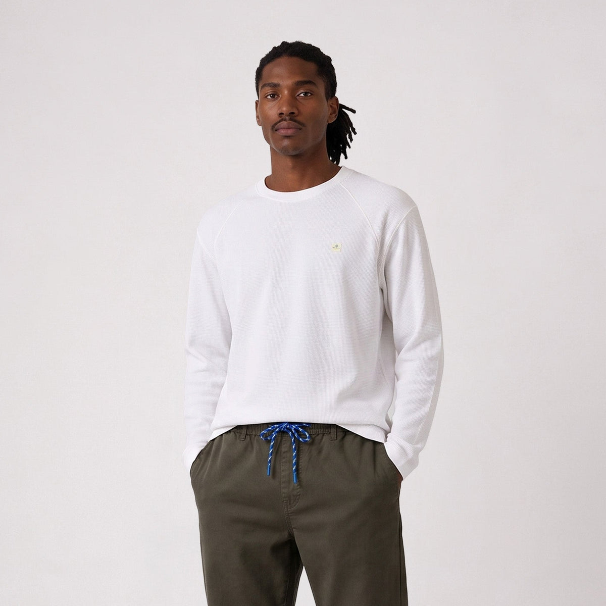 T-shirt manches longues coton gaufré col rond blanc SBPLAY