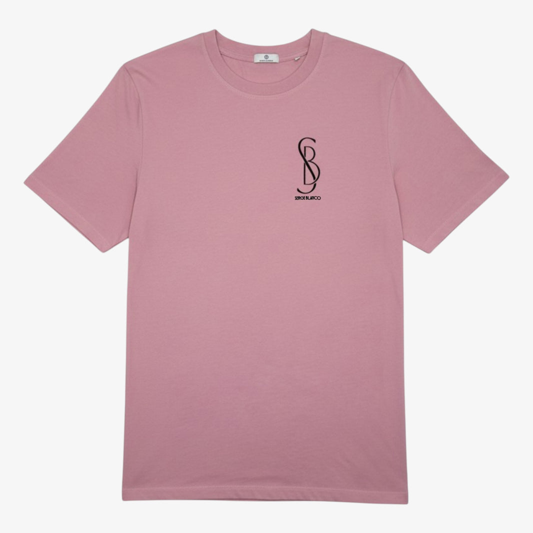 T-Shirt „Tobias“ mit Rundhalsausschnitt aus rosa Baumwolle und Aufdruck auf der Brust