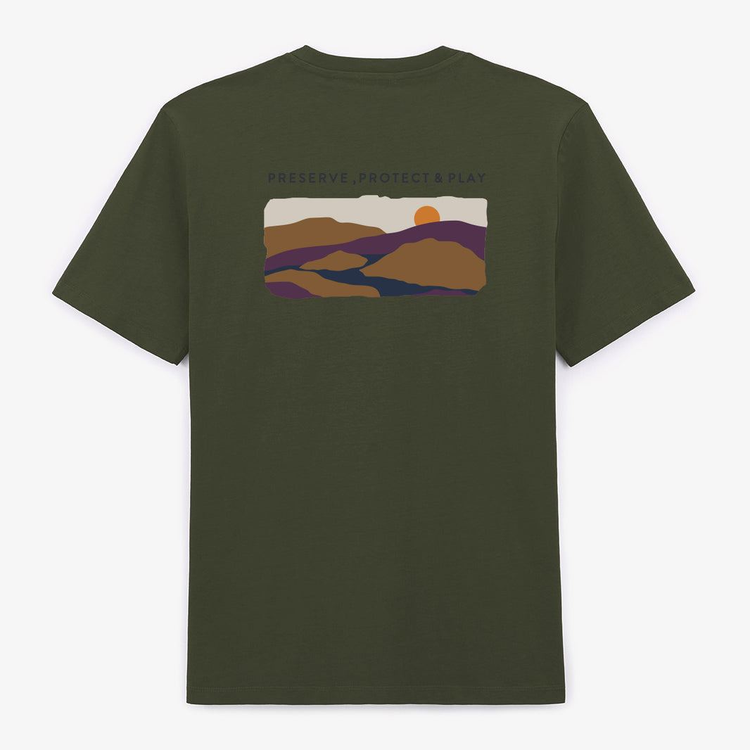 Camiseta de manga corta de algodón estampada en verde oliva