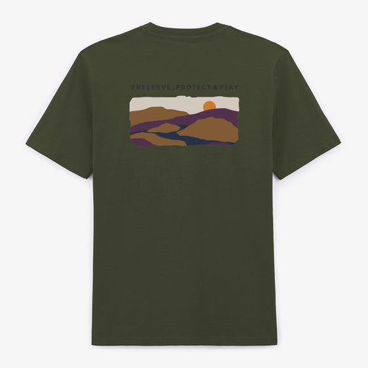 Olive green printed cotton short-sleeved T-shirt